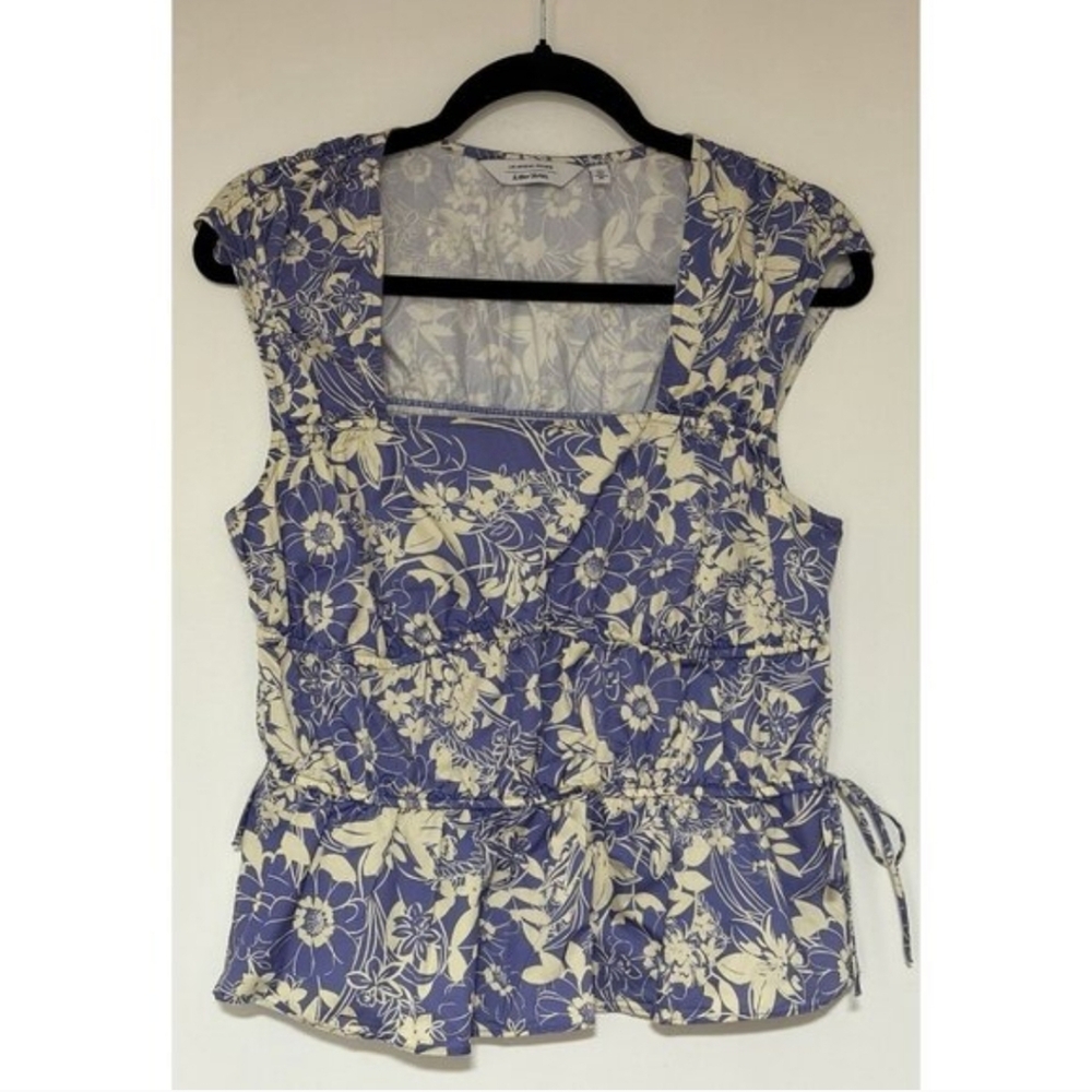 & Other Stories Floral Square Neck Peplum Tie Blouse Size 8 Medium